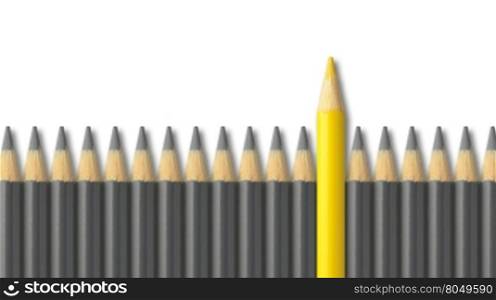 Yellow pencil standing out from crowd of gray pencils