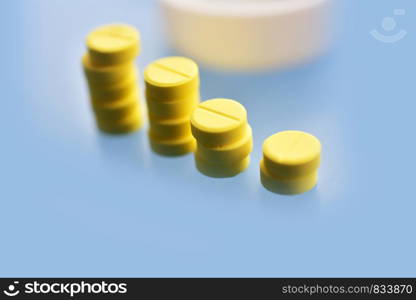 Yellow pills placed on the table