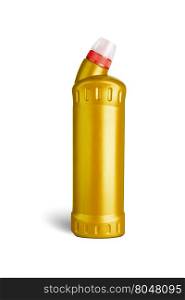 Yellow plastic bottle for liquid laundry detergent, cleaning agent, bleach or fabric softener. With clipping path