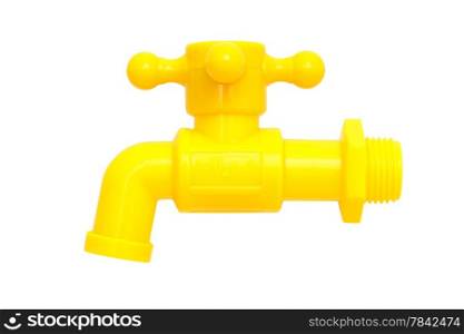 yellow plastic faucet on a white background