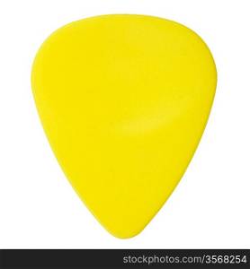 yellow plastic guitar plectrum, isolated on white