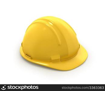 Yellow plastic helmet or hard hat isolated on white background