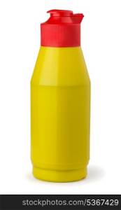 Yellow plastic mustard bottle isolated on white