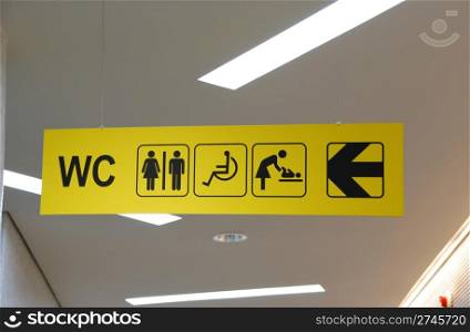 yellow public toilets WC sign (men, women, newborn, wheelchair)