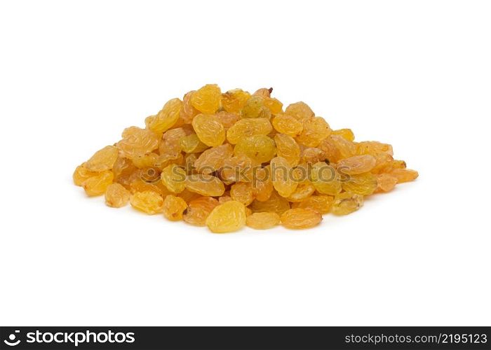 Yellow raisins isolated on white background, with clipping path. Yellow raisins isolated on white background