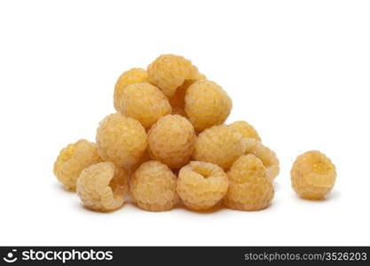 Yellow raspberries on white bacground