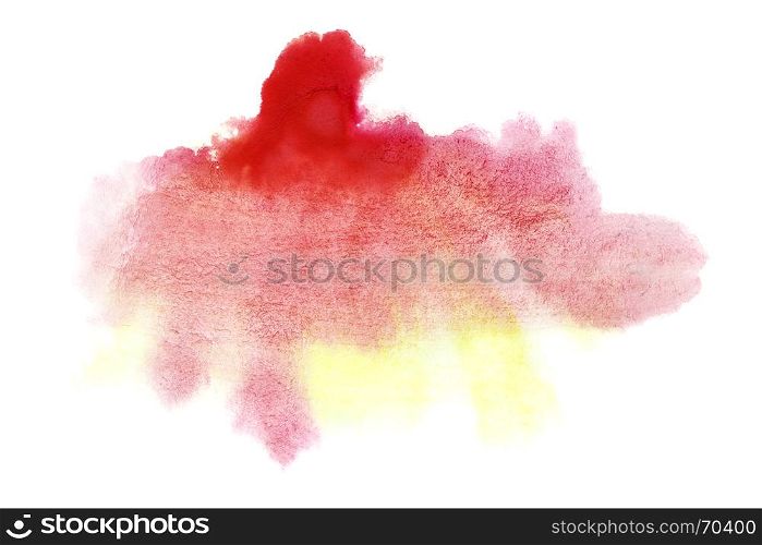 Yellow - red formless watercolor stain isolated over the white background