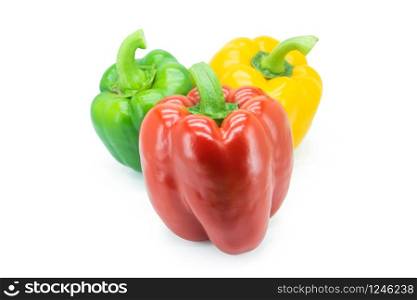 Yellow, Red, Green, bell pepper or sweet pepper or capsicum isolated on white background with clipping path.