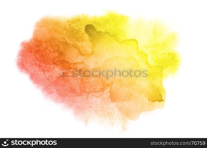 Yellow-red water color stain isolated on the white background. Vivid watercolor element for your design