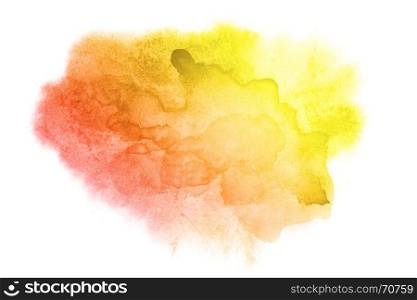 Yellow-red water color stain isolated on the white background. Vivid watercolor element for your design