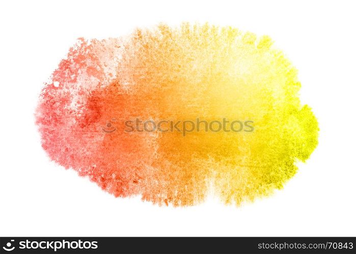 Yellow-red watercolor stain isolated on the white background. Water color element for your design