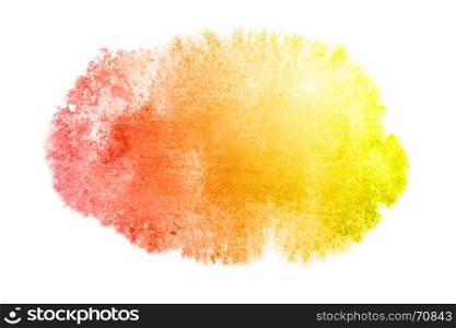 Yellow-red watercolor stain isolated on the white background. Water color element for your design