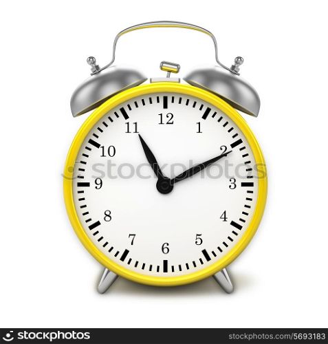 Yellow retro styled classic alarm clock isolated on white