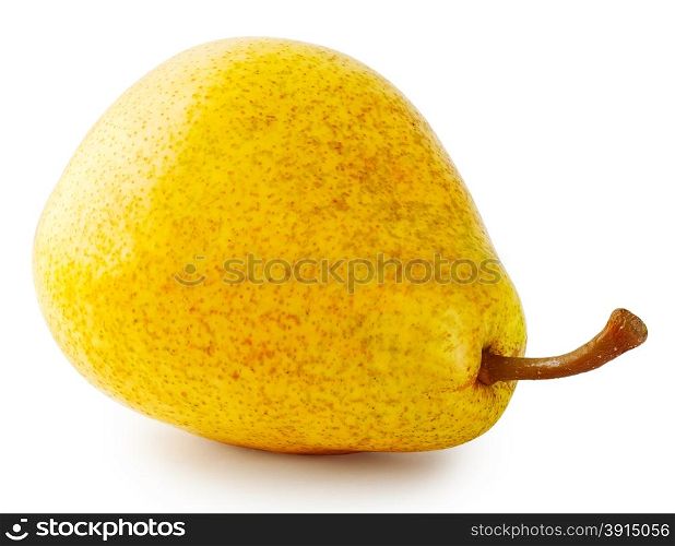 Yellow ripe pear lying on its side isolated on white background