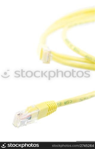 yellow RJ-45 ethernet cable isolated on white background