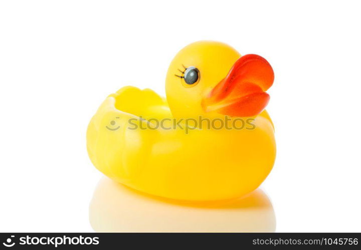 Yellow rubber duck isolate on over white background