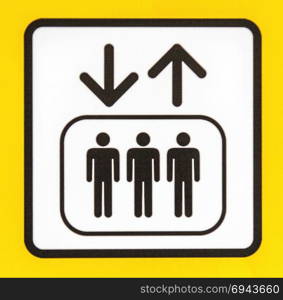 yellow safety sign with arrow and the people