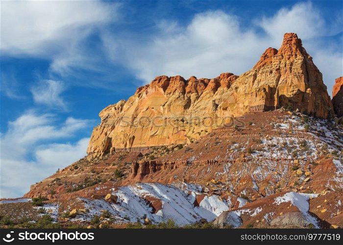 Yellow Sandstone formations in Utah, USA. Beautiful Unusual landscapes.