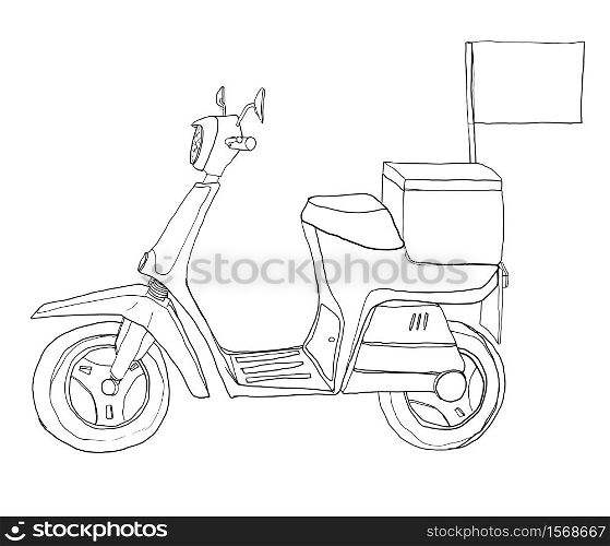 Yellow scooter delivery cute line art illustration