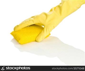 yellow sponge with hand