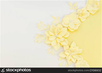 yellow spring paper flowers white background