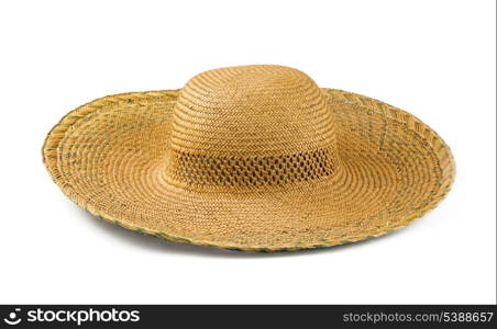 Yellow straw hat isolated on white