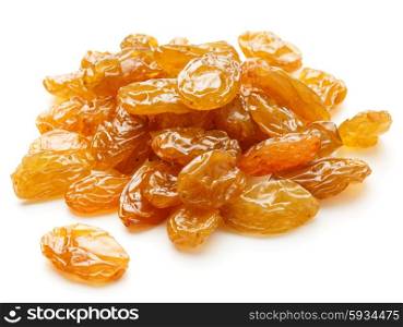 Yellow sultanas raisins isolated on white background cutout