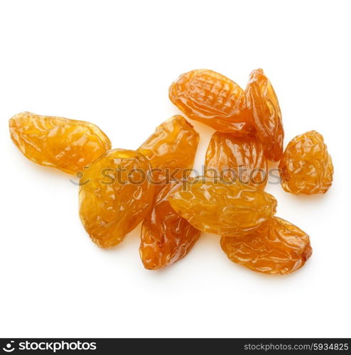 Yellow sultanas raisins isolated on white background cutout