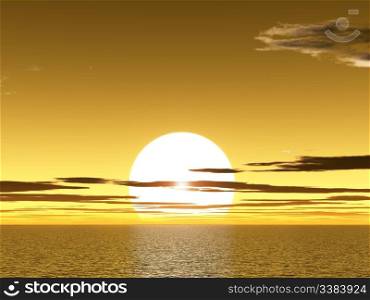 Yellow sunet above ocean. The picturesque sun and color of the sky