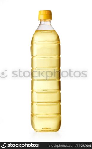 Yellow sunflower oil in a plastic bottle