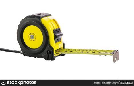 Yellow tape measure isolated on over white background