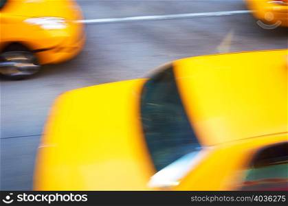 Yellow taxis in motion, New York City, USA
