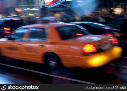 Yellow Taxis on streets in Manhattan, New York City, U.S.A.
