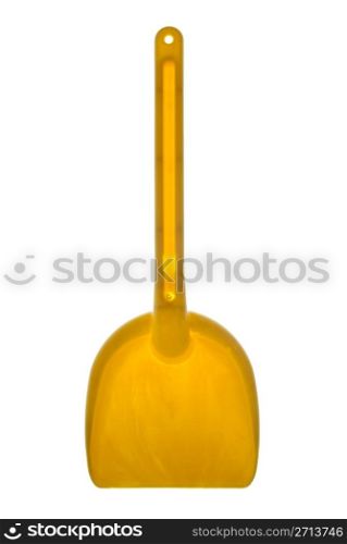 Yellow toy shovel isolated on a white background.