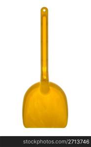 Yellow toy shovel isolated on a white background.