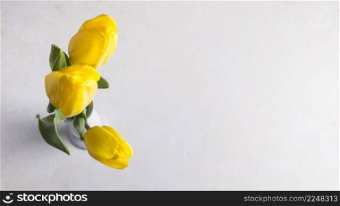yellow tulips vase grey table