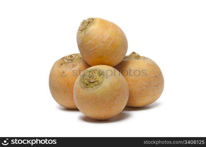 Yellow turnips on white background