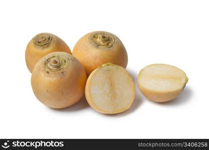 Yellow turnips on white background