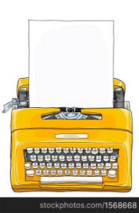 Yellow Typewriter Vintage Portable Manual typewriter with blank paper illustration