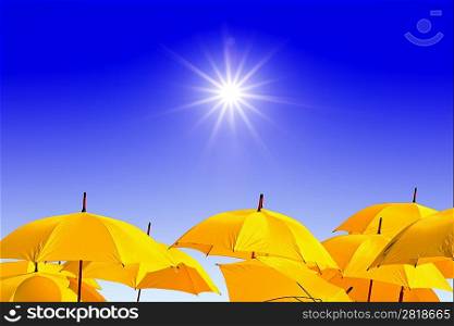 yellow umbrellas on celestial background