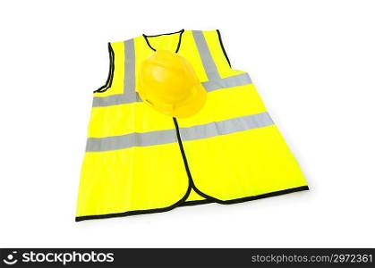 Yellow vest and hardhat isolated on the white
