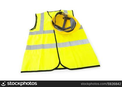 Yellow vest and hardhat isolated on the white