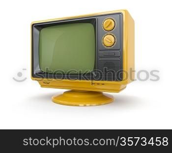 Yellow vintage retro tv on white background. 3d