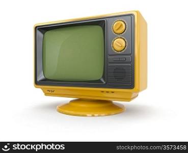 Yellow vintage retro tv on white background. 3d