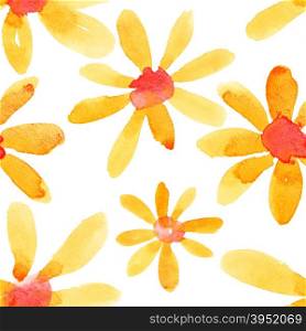 Yellow watercolor flowers - seamless pattern