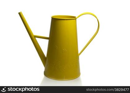 yellow watering can on isolated white