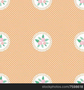 Yellow white polka dot seamless jpeg pattern with floral elements