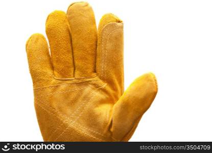 yellow work glove closeup on white background