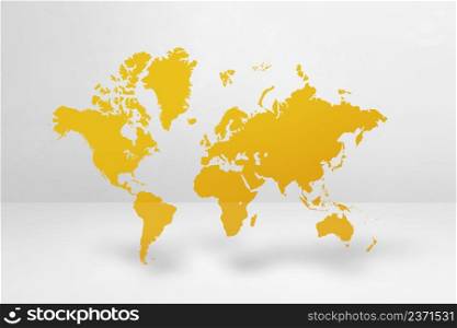 Yellow world map isolated on white wall background. 3D illustration. Yellow world map on white wall background. 3D illustration
