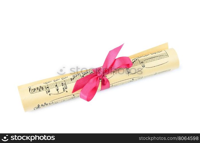 Yellowed scroll with notes tied with a bow